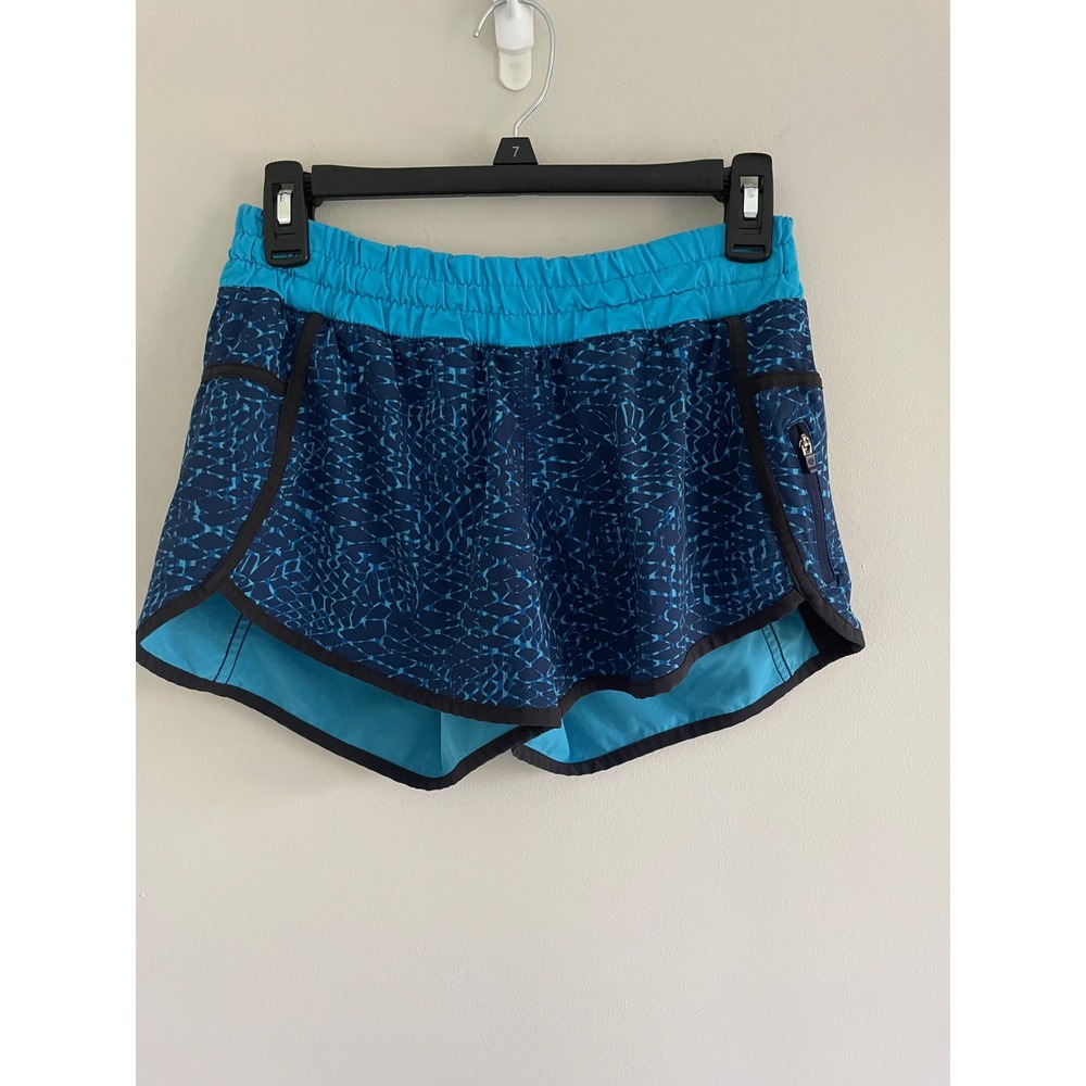 Lululemon Run Times Shorts Blue Patterned Athletic Running Shorts Womens Size 6
